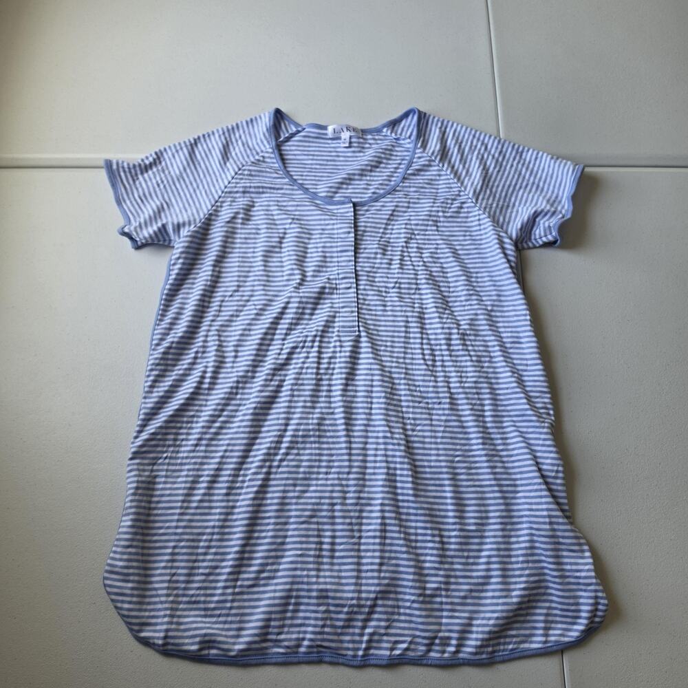 LAKE Pajama Maternity Nursing Medium Blue Hydrangea Striped Cotton Short Sleeve